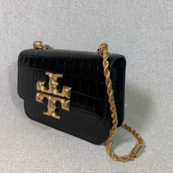 TORY BURCH Eleanor Croc-Embossed Black Leather Small Convertible Shoulder Bag - Picture 2 of 4